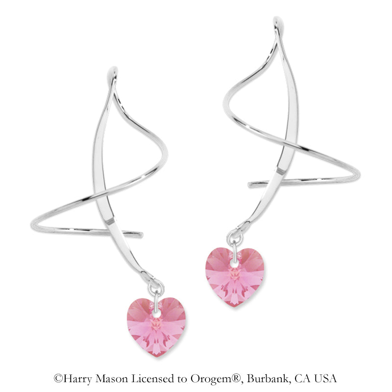 Sterling Silver Pink Swarovski Crystal Crescent Earspirals Earrings