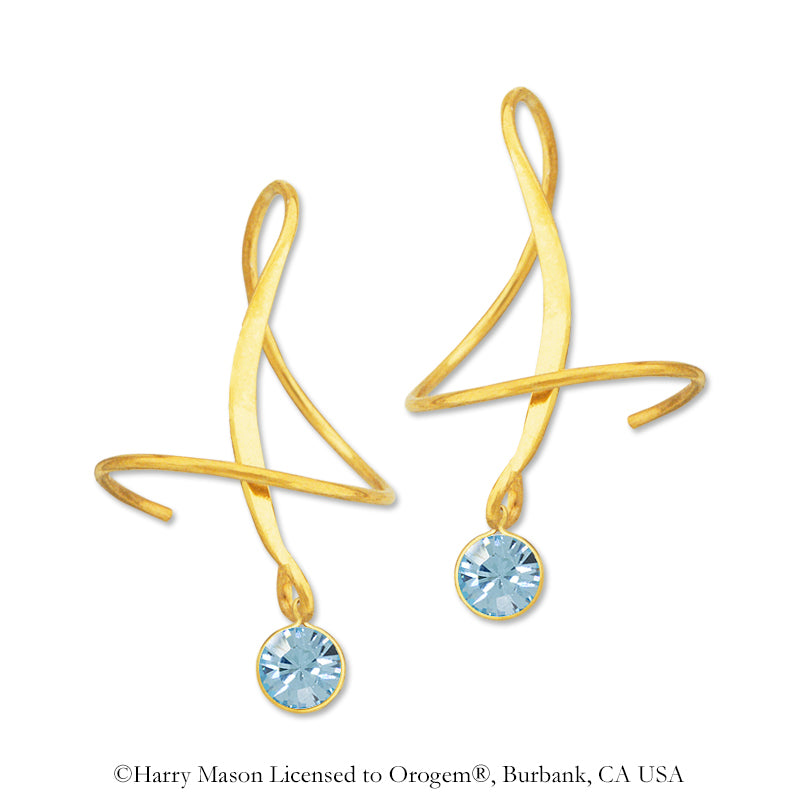 Earspiral Earrings by Harry Mason - Round Swarovski Crystal Birthstone - Gold Over Silver