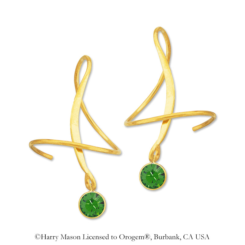 Earspiral Earrings by Harry Mason - Round Swarovski Crystal Birthstone - Gold Over Silver