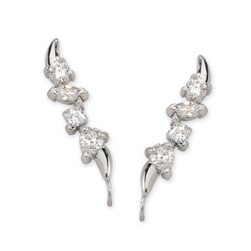 Ear Climber Earrings Multi Cut Cubic Zirconias Ear Pin Earrings Sterling Silver