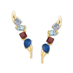Gold Over Silver Multi Cut Gemstones Ear Pin Earrings