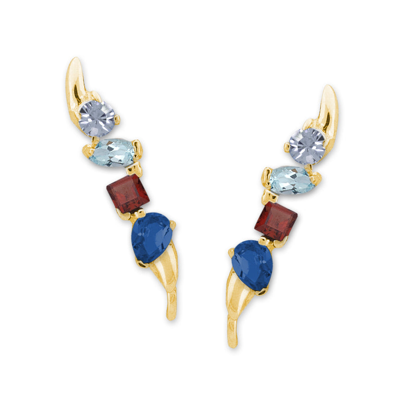 Gold Over Silver Multi Cut Gemstones Ear Pin Earrings