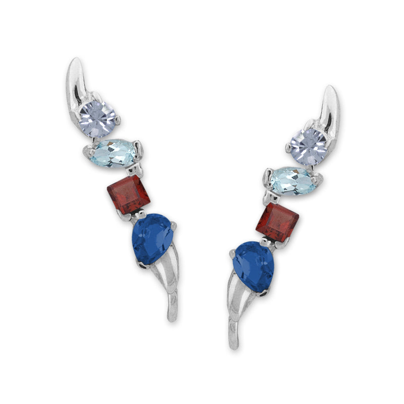 Sterling Silver Multi Cut Gemstones Ear Pin Earrings