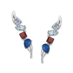 Sterling Silver Multi Cut Gemstones Ear Pin Earrings