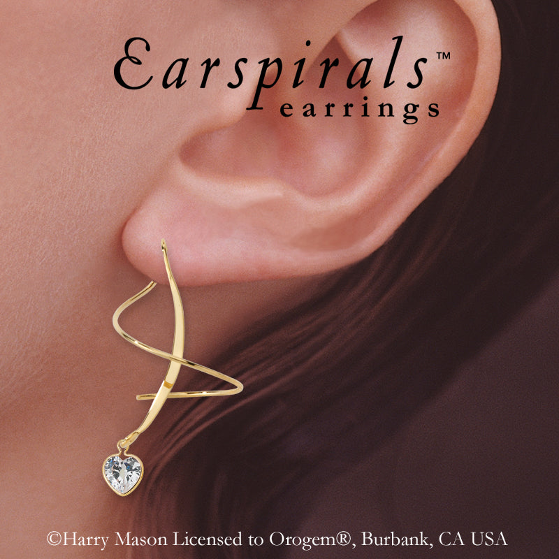 Earspiral Earrings by Harry Mason - Heart Shape Cubic Zirconia - 18k Gold Over Silver