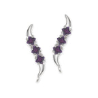 Birthstone Ear Climbers Ear Pin Earrings Triple Square Cut Cubic Zirconias Sterling Silver