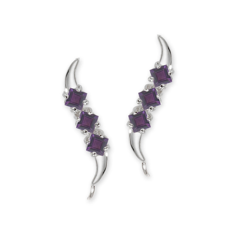 Birthstone Ear Climbers Ear Pin Earrings Triple Square Cut Cubic Zirconias Sterling Silver