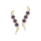 Birthstone Ear Climbers Ear Pin Earrings Triple Square Cut Cubic Zirconias 18k Gold over Silver
