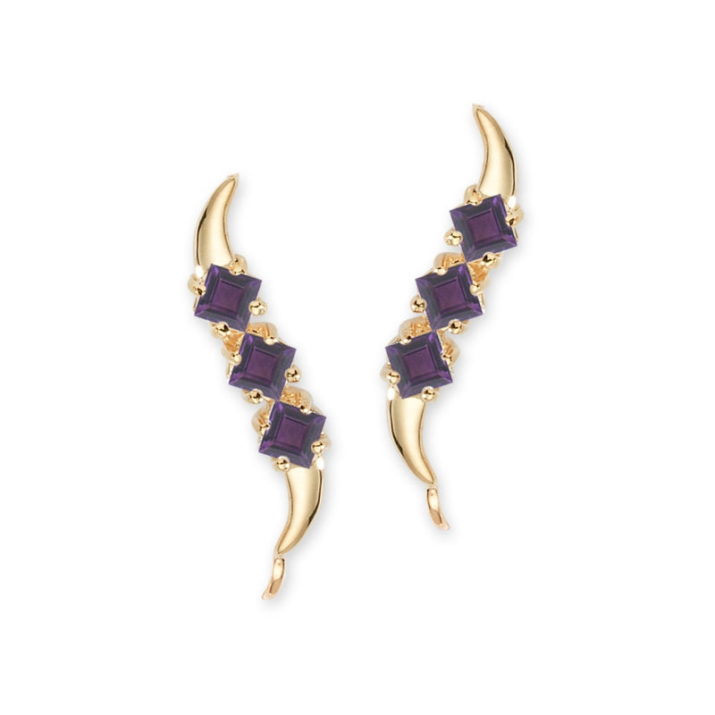 Birthstone Ear Climbers Ear Pin Earrings Triple Square Cut Cubic Zirconias 18k Gold over Silver