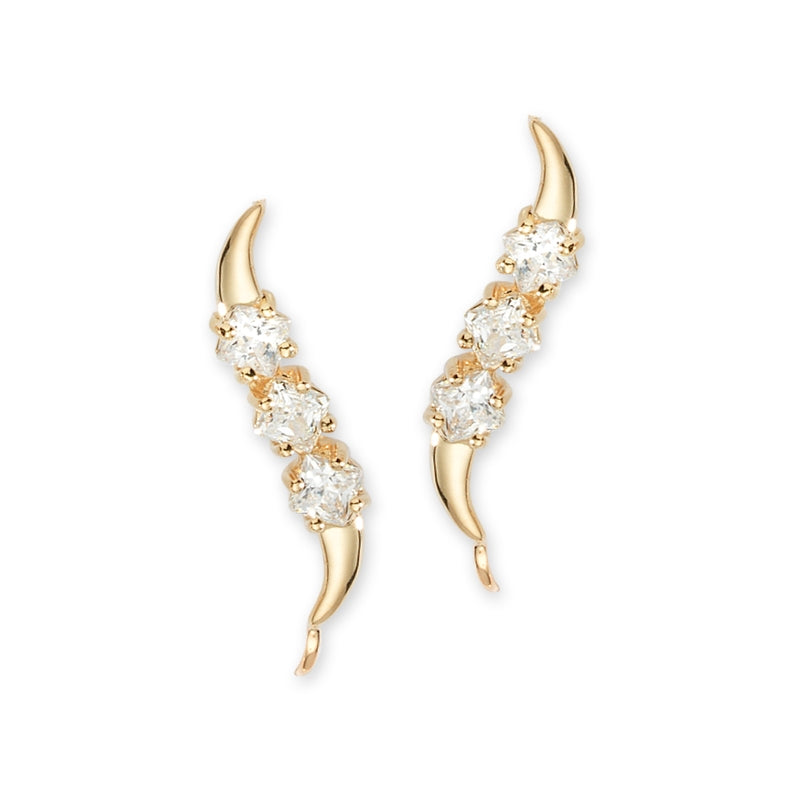 Ear Climbers Ear Pin Earrings Triple Square Cut Cubic Zirconias 18k Gold Over Silver