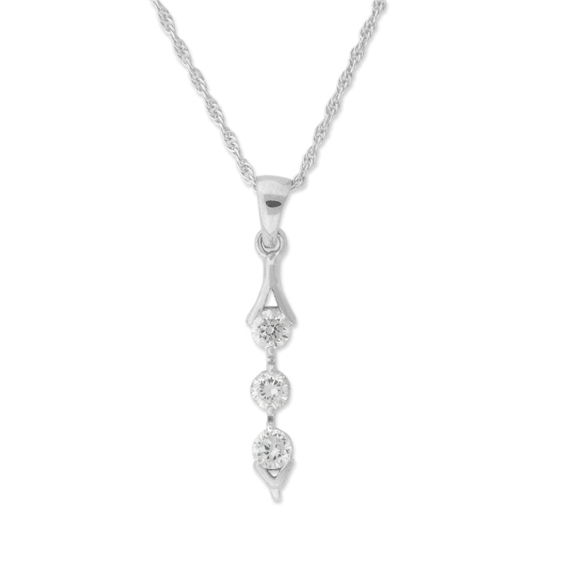 Triple Round Cubic Zirconia Line Pendant Sterling Silver
