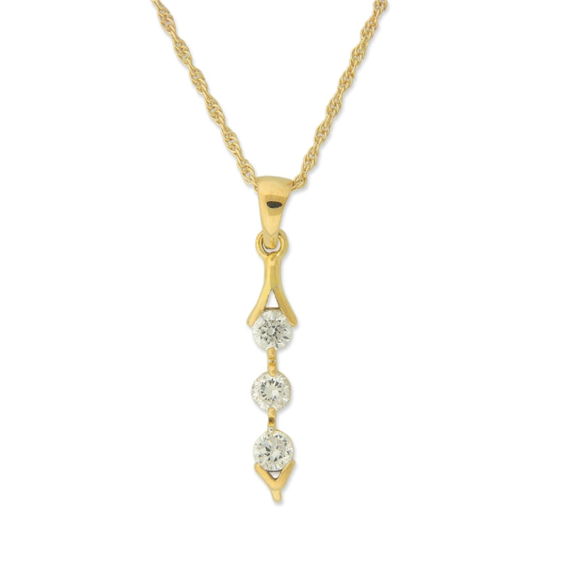 Triple Round Cubic Zirconia Line Pendant 18k Gold Over Silver