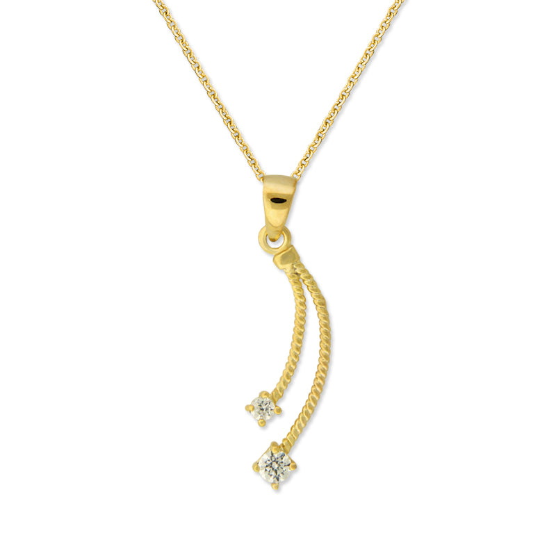 18k Gold Over Silver Cubic Zirconia Double Drop Pendant