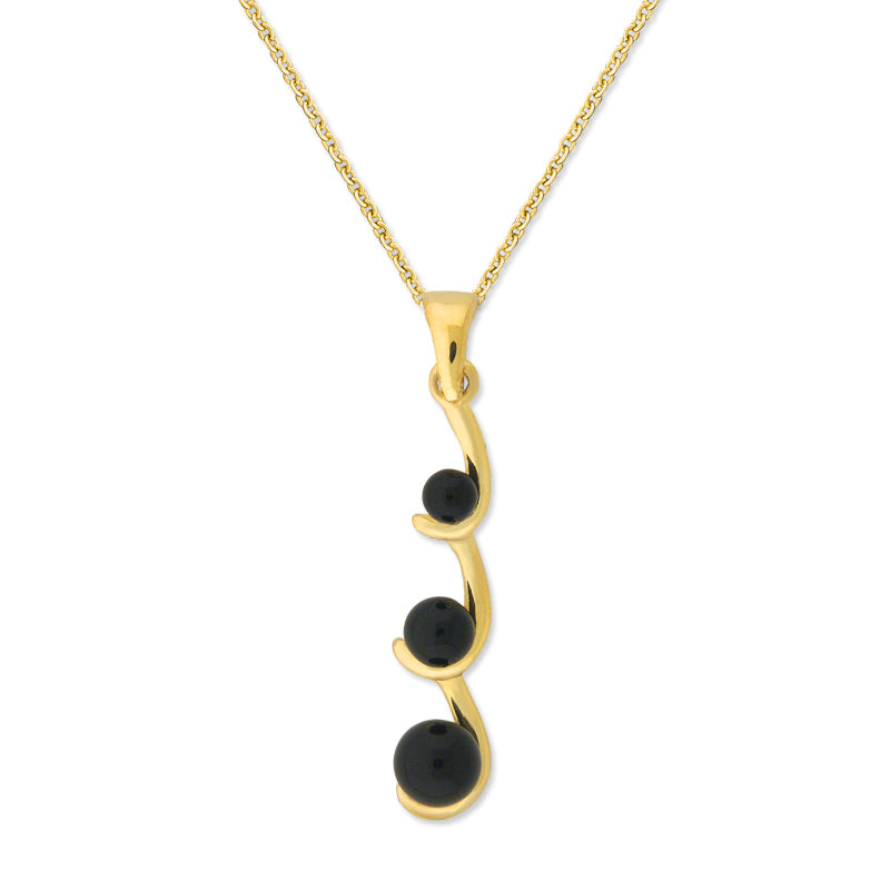 18k Gold Over Sterling Silver Graduated Black Onyx Pendant 