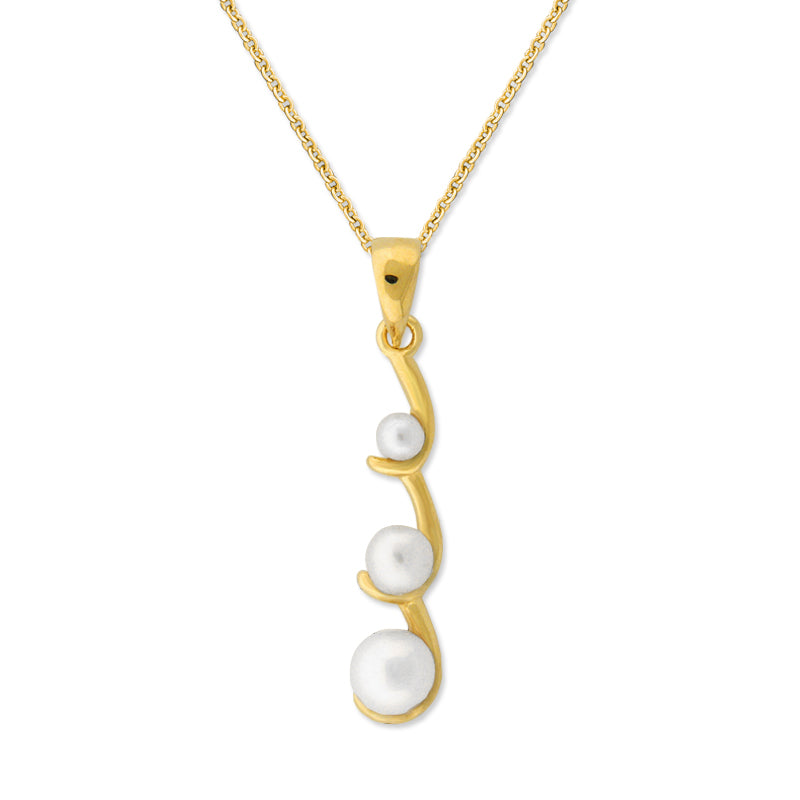 18k Gold Over Silver Graduated Freshwater Pearls Pendant