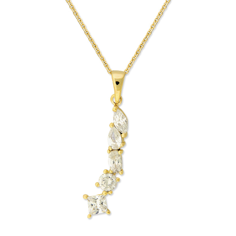Gold Over Silver Cubic Zirconia Multi Shapes Pendant