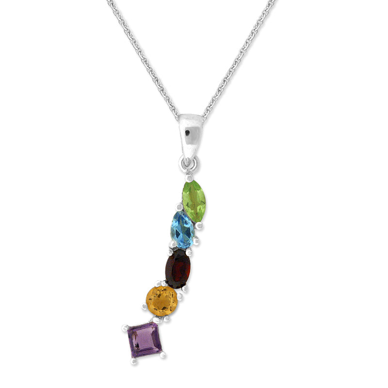Sterling Silver Multi Gemstones Multi Shapes Pendant
