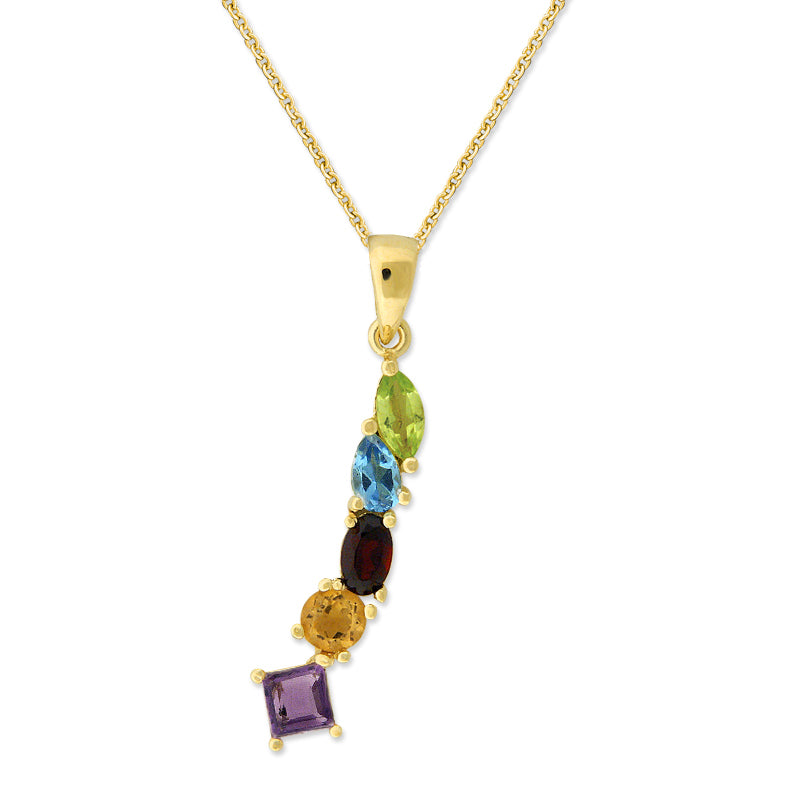 Gold Over Silver Multi Gemstones Multi Shapes Pendant 