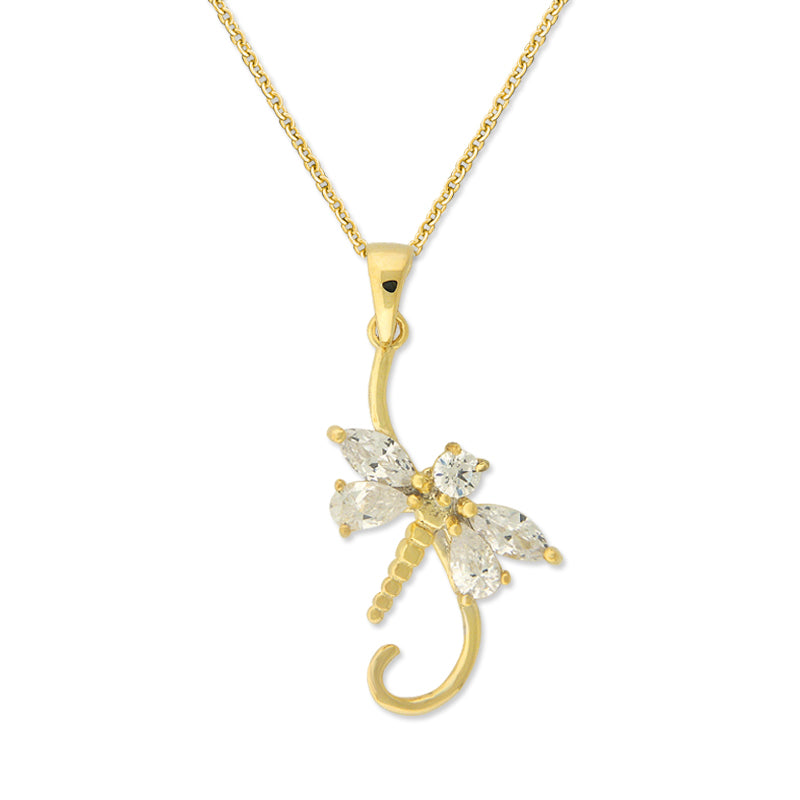Gold Over Silver Cubic Zirconia Dragonfly Pendant