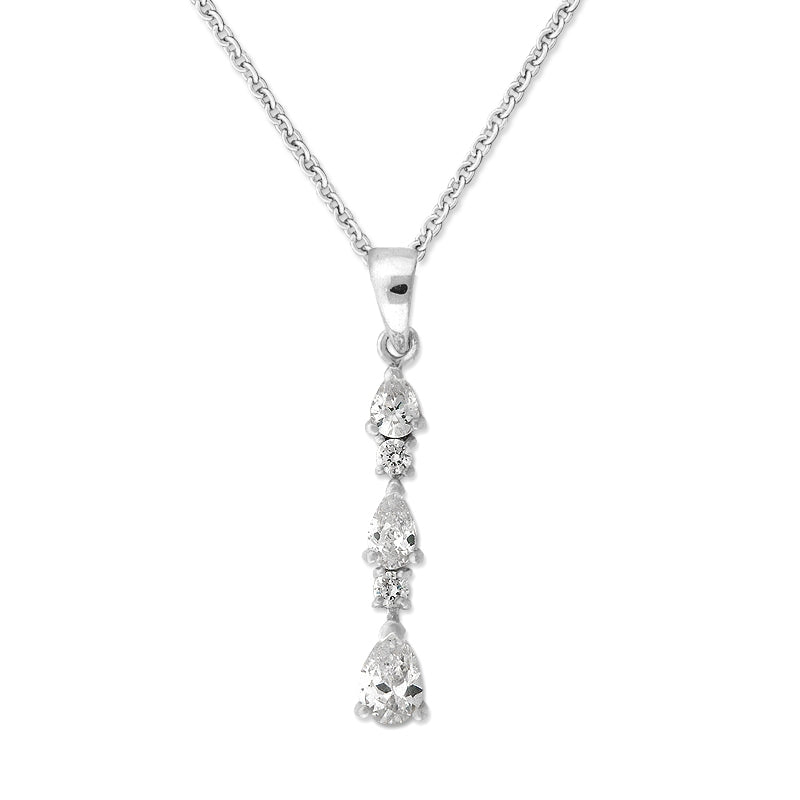 Graduated Pear Shape Cubic Zirconias Line Pendant Sterling Silver