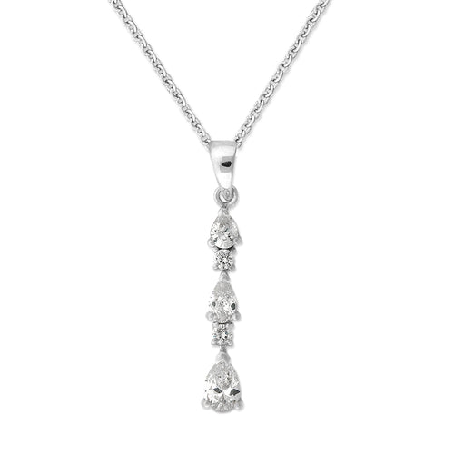 Graduated Pear Shape Cubic Zirconias Line Pendant Sterling Silver
