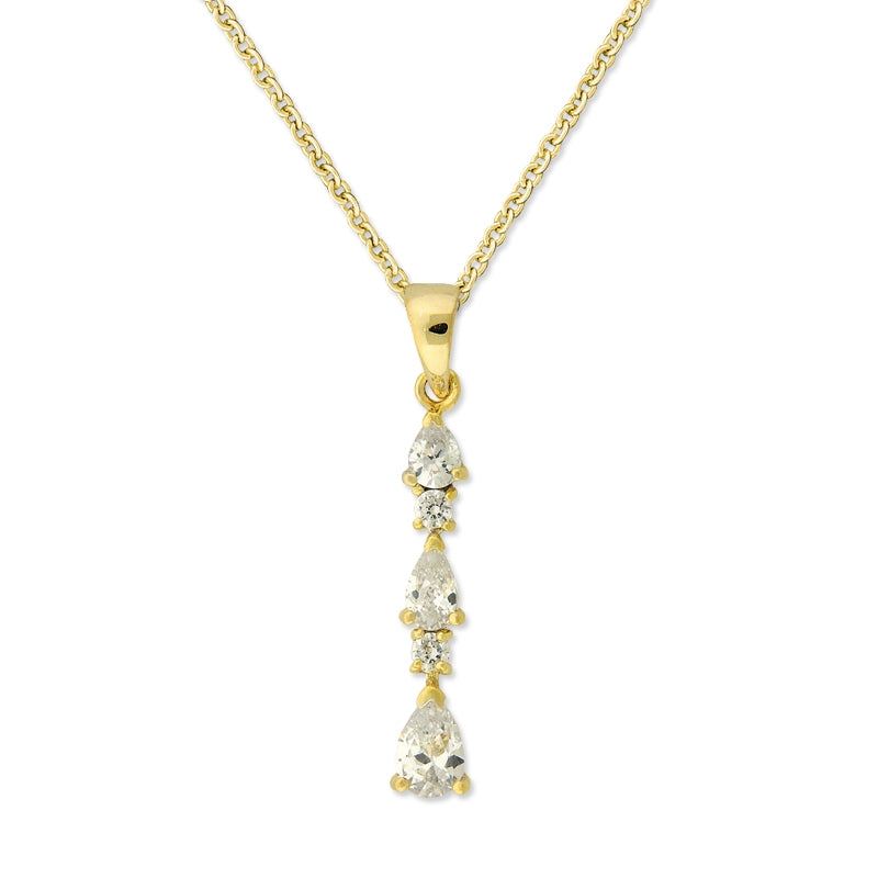Graduated Pear Shape Cubic Zirconias Line Pendant 18k Gold Over Silver