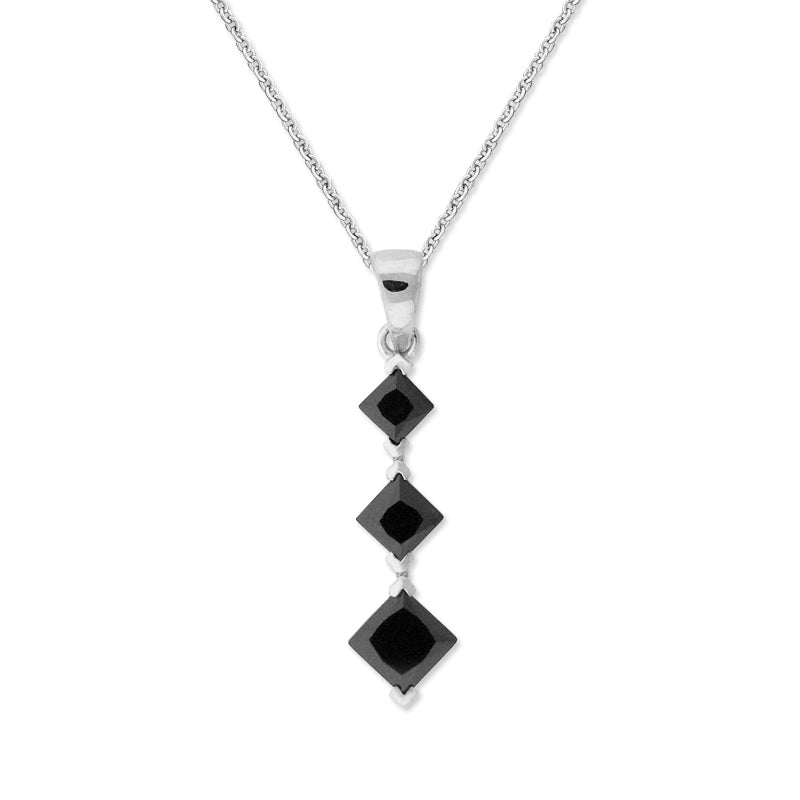 Sterling Silver Square Cut Black Cubic Zirconia Pendant