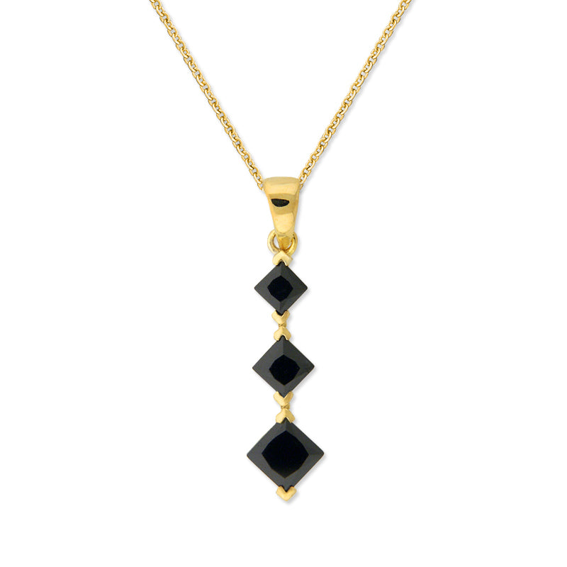 18k Gold Over Silver Square Cut Black Cubic Zirconia Pendant