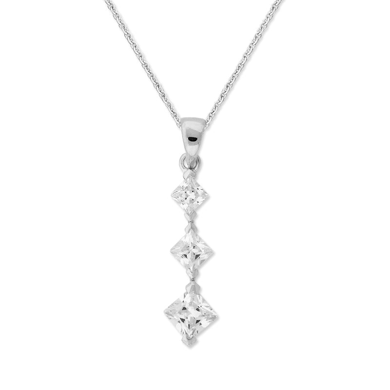 Sterling Silver Princess Cut Cubic Zirconia Pendant