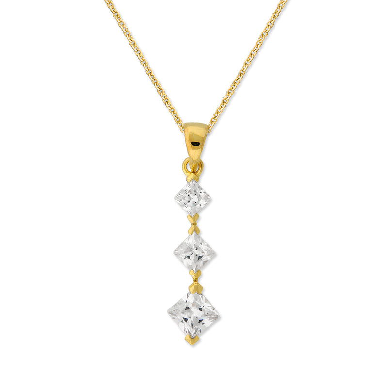Gold Over Silver Princess Cut Cubic Zirconia Pendant