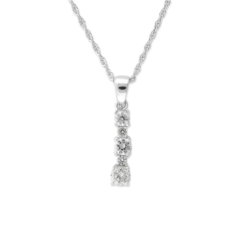 Graduated Round Shape Cubic Zirconias Line Pendant Sterling Silver