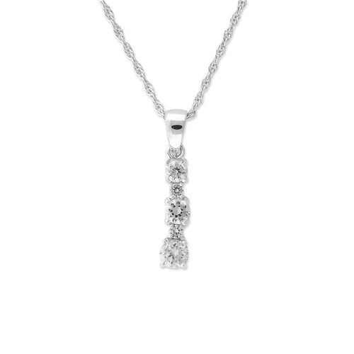 Graduated Round Shape Cubic Zirconias Line Pendant Sterling Silver
