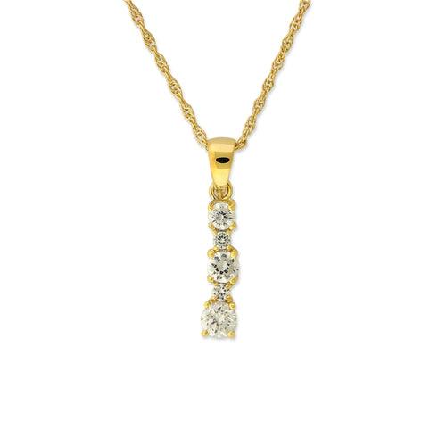 Graduated Round Shape Cubic Zirconias Line Pendant 18k Gold Over Silver