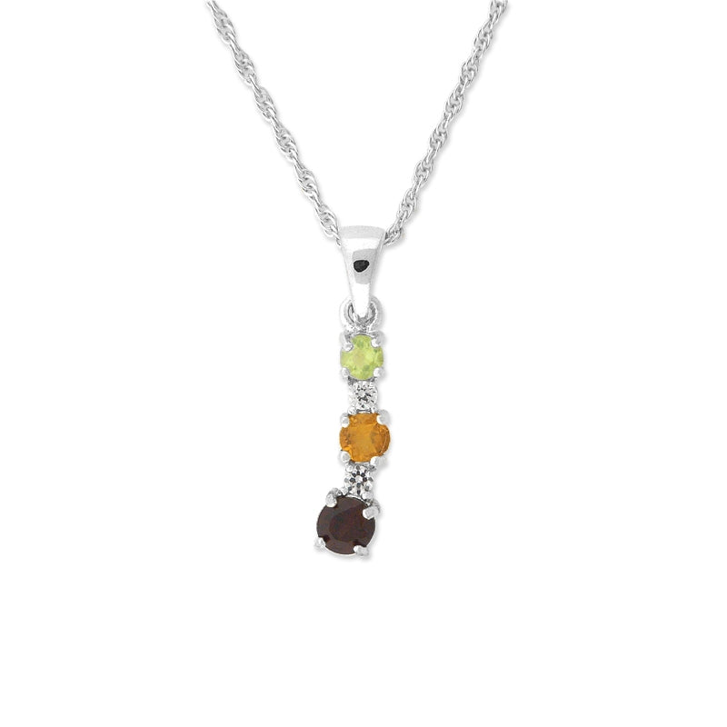 Graduated Round Shape Peridot, Citrine, Garnet Gemstones Line Pendant Sterling Silver
