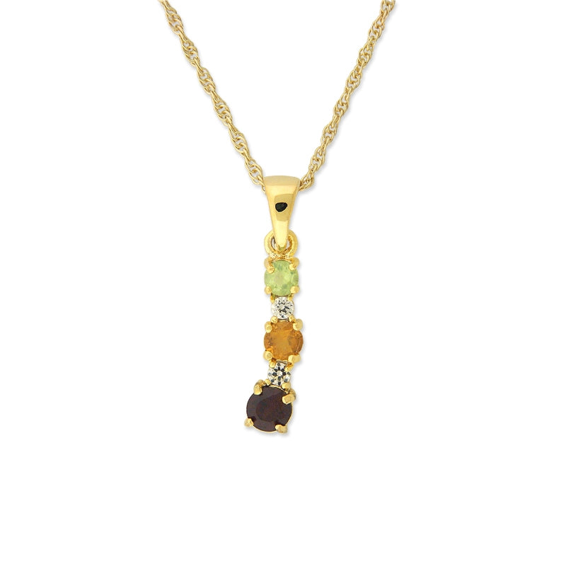 Graduated Round Shape Peridot, Citrine, Garnet Gemstones Line Pendant 18k Gold Over Silver