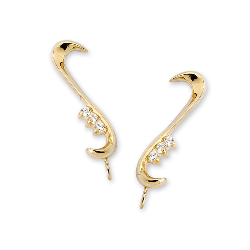 Ear Climbers Ear Pin Earrings Whisper Cubic Zirconia Swirls 18k Gold Over Silver