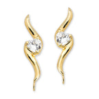 Gold Over Silver Heartshape Cubic Zirconia Swirl Ear Pin Earrings