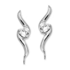 Sterling Silver Heartshape Cubic Zirconia Swirl Ear Pin Earrings