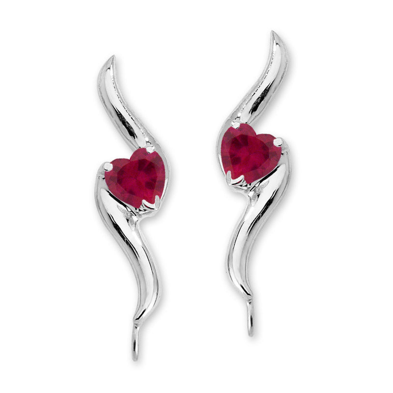 Sterling Silver Heartshape Ruby Swirl Ear Pin Earrings