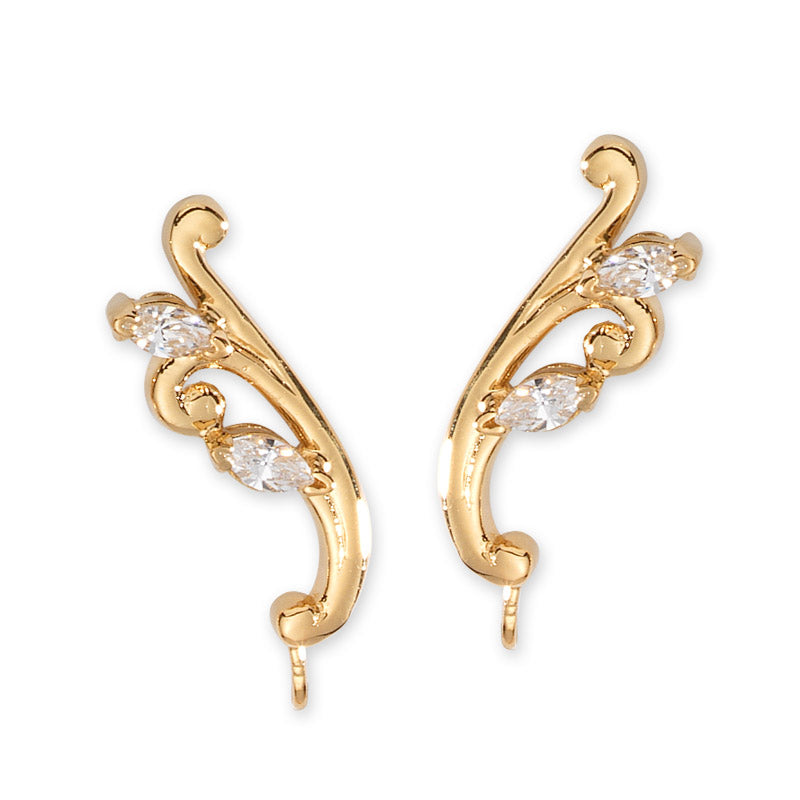 Gold Over Silver Cubic Zirconia Marquise Cut Scroll Ear Pin Earrings