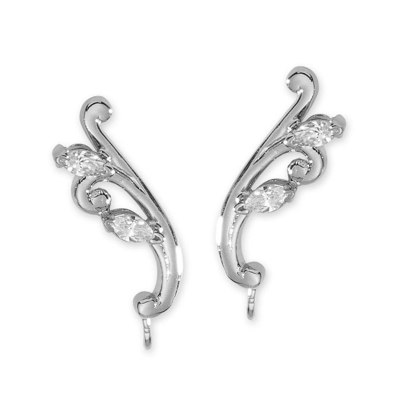 Sterling Silver Cubic Zirconia Marquise Cut Scroll Ear Pin Earrings