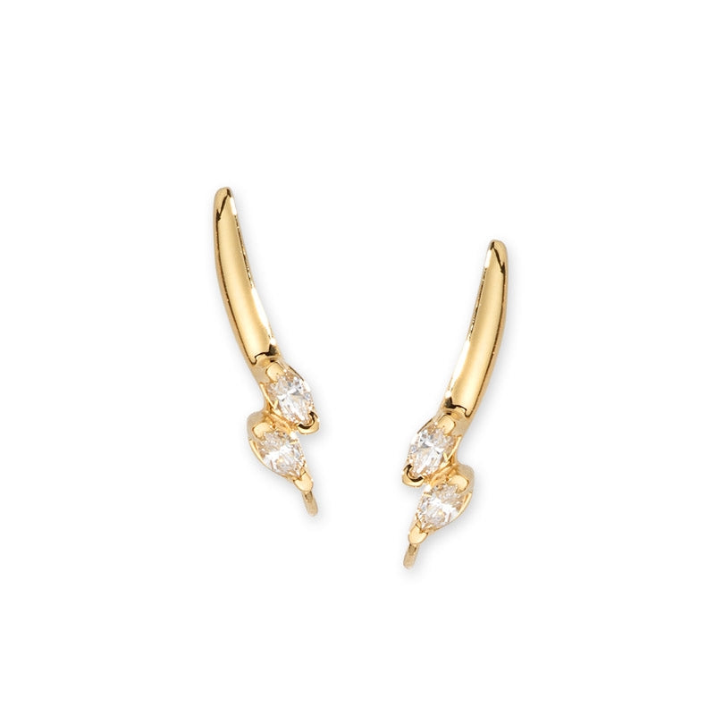 Birthstone Ear Climbers Ear Pin Earrings Double Marquise Gemstones 18k Gold Over Silver