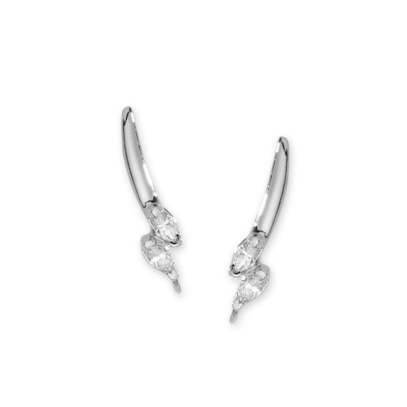Birthstone Ear Climbers Ear Pin Earrings Double Marquise Gemstones Sterling Silver