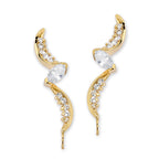 Ear Climber Earrings Marquise CZ - Ear Pin Earrings Marquise and CZ Swirls in 18k Gold Over Sterling Silver – Marquise Ear Crawler Earrings Product Shot showing left and right side