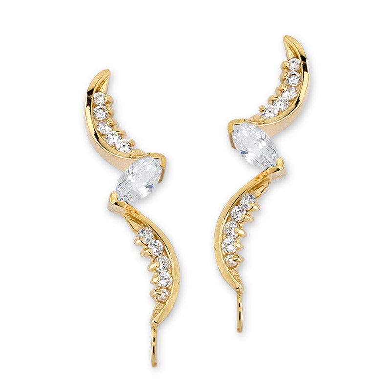 Ear Climber Earrings Marquise CZ - Ear Pin Earrings Marquise and CZ Swirls in 18k Gold Over Sterling Silver – Marquise Ear Crawler Earrings Product Shot showing left and right side