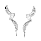 Ear Climber Earrings Marquise CZ - Ear Pin Earrings Marquise and CZ Swirls in Sterling Silver – Marquise Ear Crawler Earrings Product Shot showing left and right side