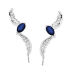 Ear Climber Earrings Marquise Birthstone - Ear Pin Earrings Birthstone Center and CZ Swirls in Sterling Silver – Marquise Ear Crawler Earrings Shown with a Blue Sapphire Center Product Shot 

