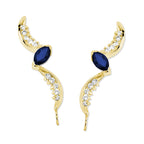 Ear Climber Earrings Marquise Birthstone - Ear Pin Earrings Birthstone Center and CZ Swirls in 18k Gold over Sterling Silver – Marquise Ear Crawler Earrings Product Shot Showing Left and Right Side

