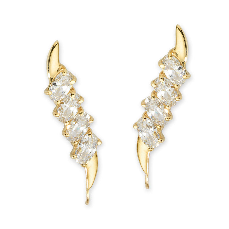 18k Gold Over Silver Oval Cut CZ Ear Pin Earrings