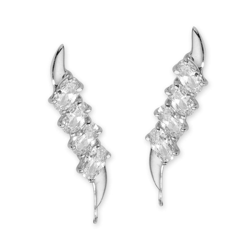 Sterling Silver Oval Cut CZ Ear Pin Earrings